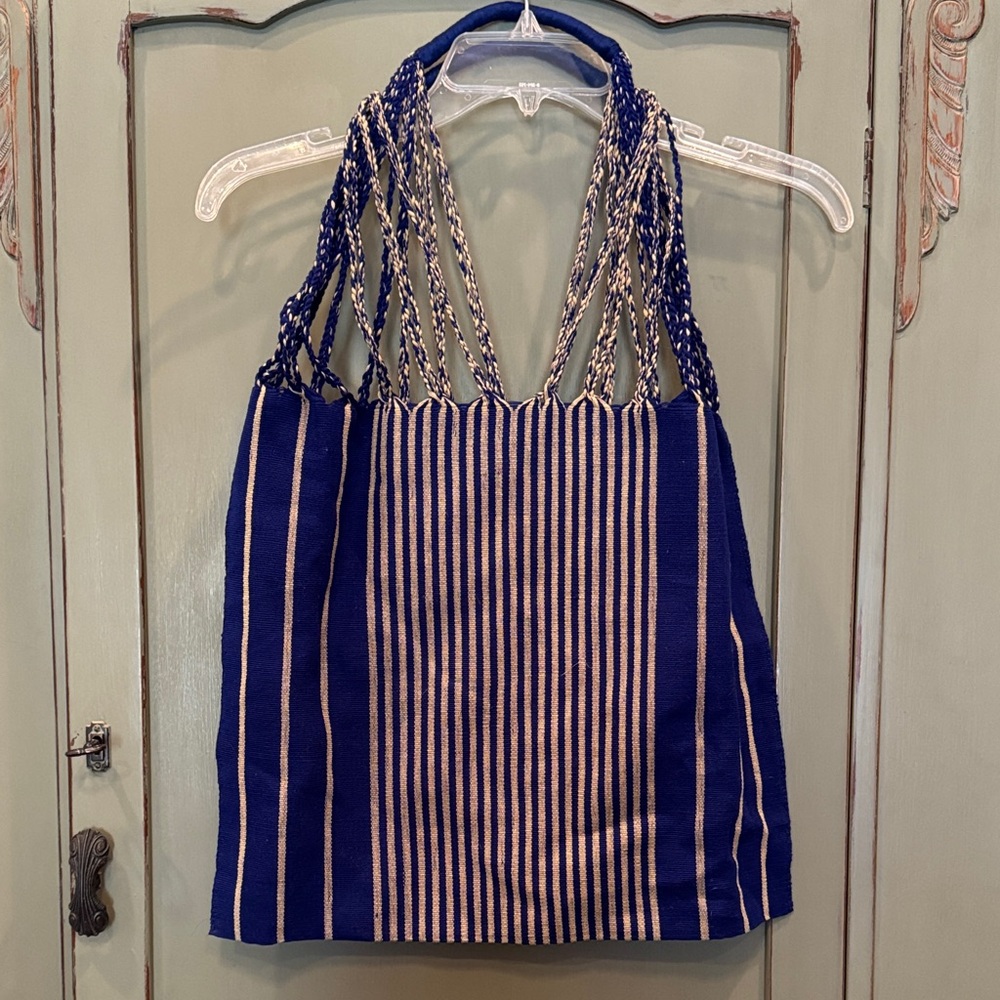 Striped Blue and Cream Tote Bag